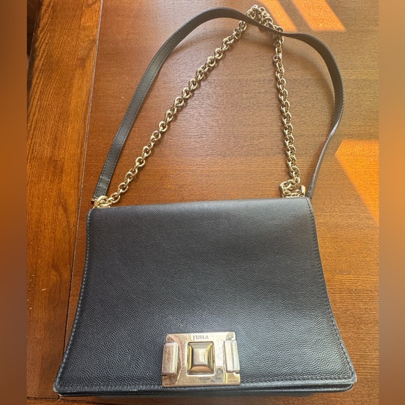 Furla Handbags - Furla Black Leather Mimi Small Shoulder Chain Handbag/Crossbody W/COA